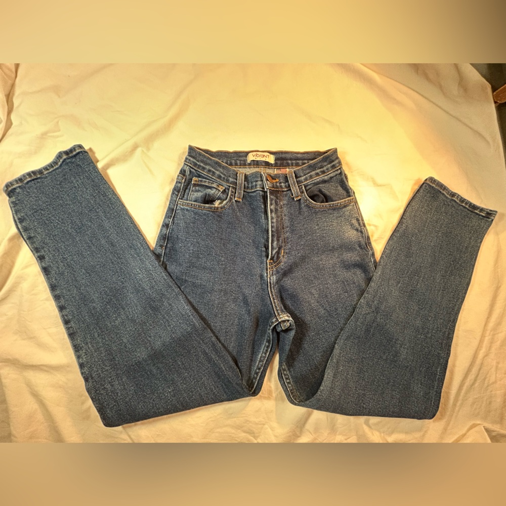 Vibrant Womens High Rise Blue Jeans Straight Leg Size 25